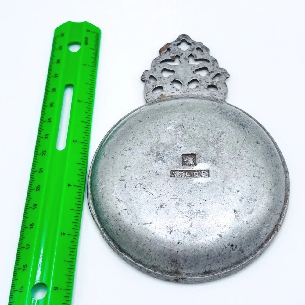 Vintage‎ Sweden Pewter Bowl Porringer Dish Ornate Handle Scandinavian Colonial